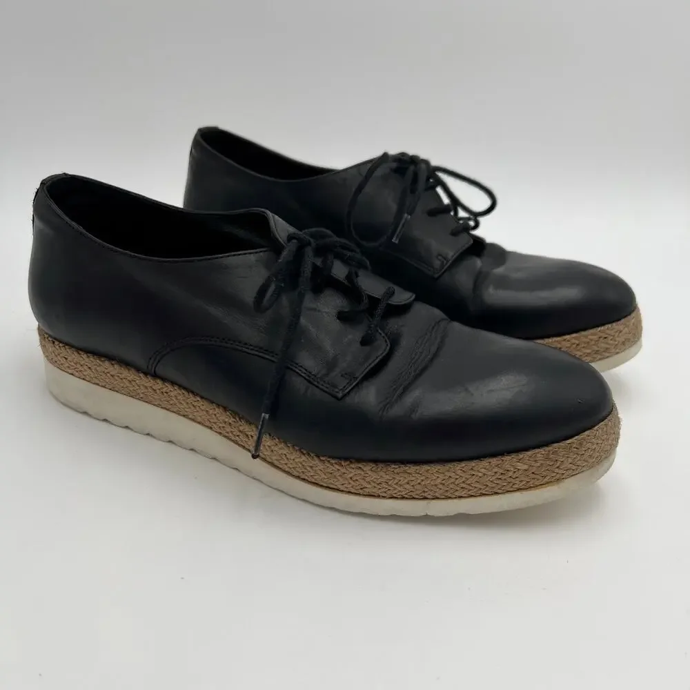 Minelli Lace Up Espidrille Sneaker Oxford EU 39 US 8.5 Black Leather Derby Shoes